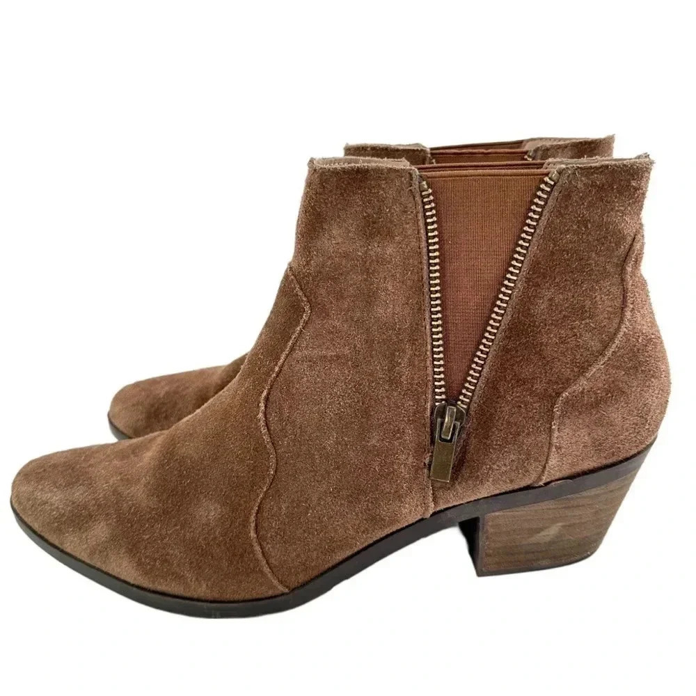 Adam tucker Trixie ankle booties 10 brown suede pull on pointy toe western boots - Picture 4 of 13